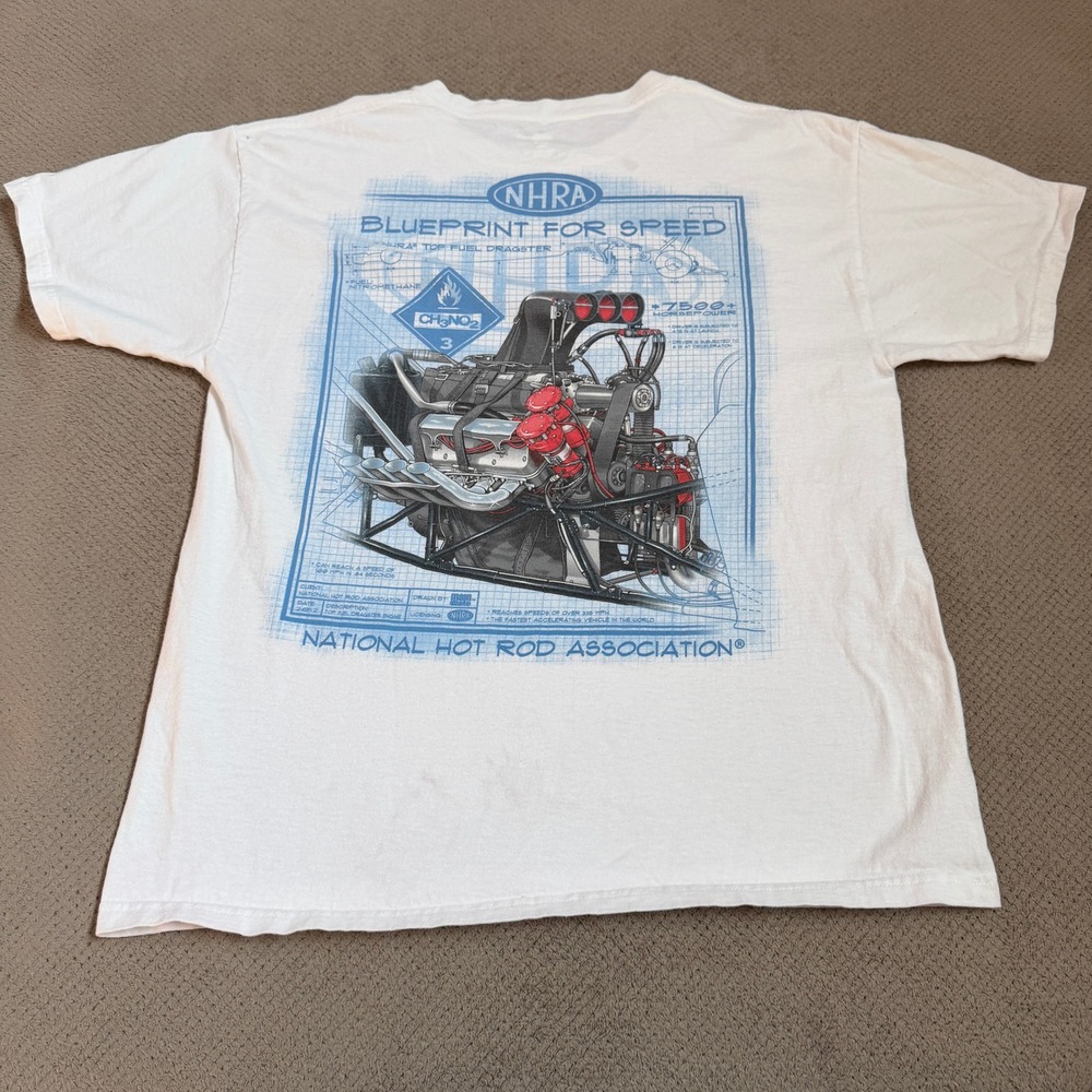 Vintage 2012 NHRA Blueprint for Speed Top Fuel Dragster Engine T-Shirt White L